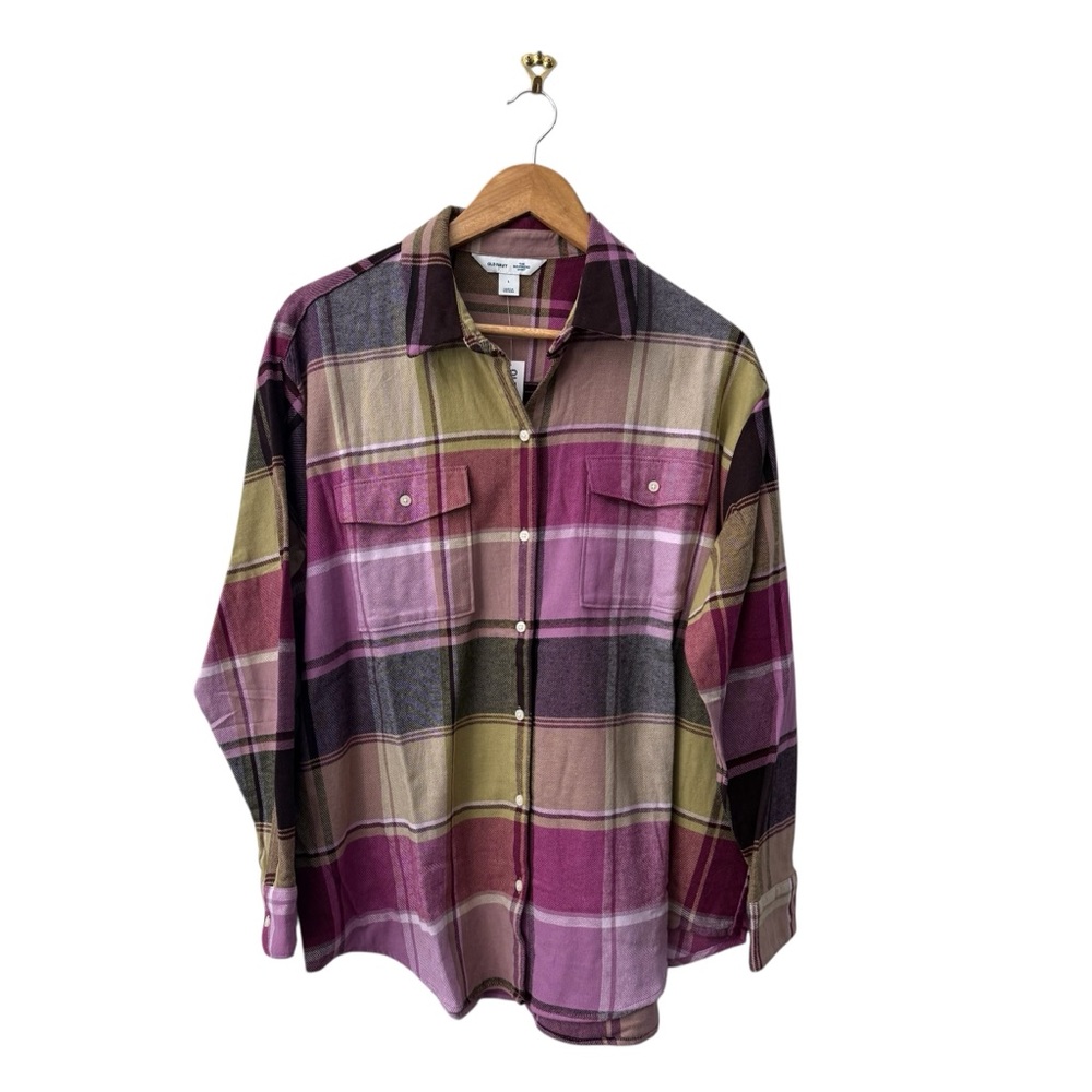 Old Navy NWT Pink Plaid Flannel Button Down size Large - Picture 9 of 17